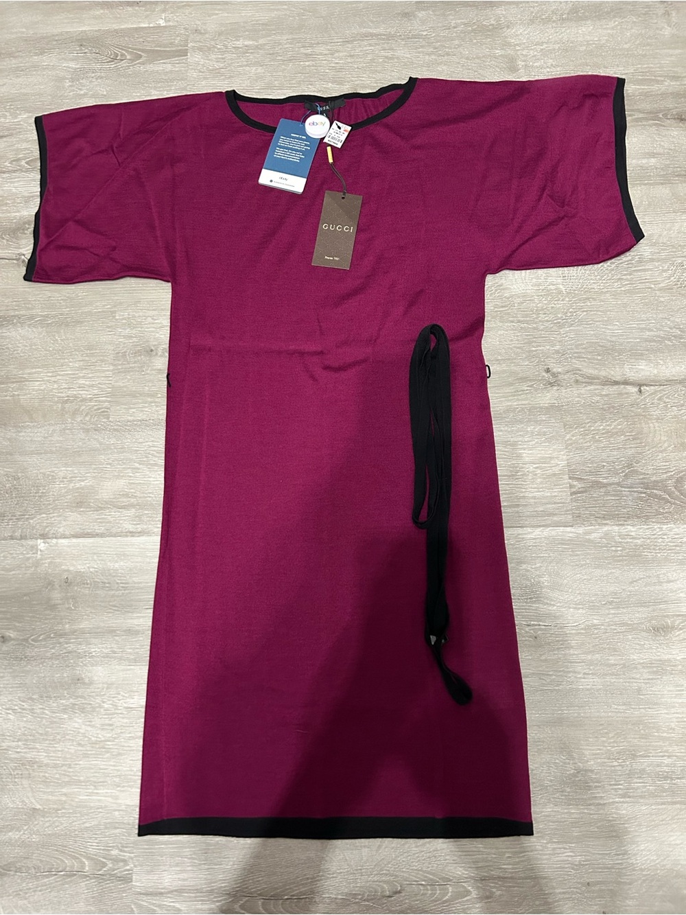 Gucci Berry Midi Knit Dress with Black Trim